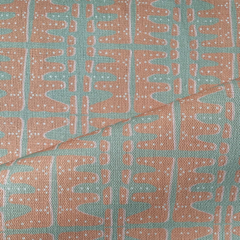 Zany Linen Print Fabric in Terracotta & Soft Green